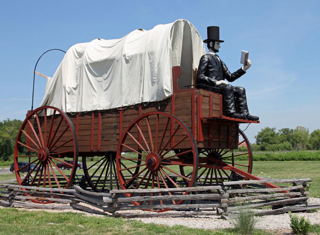 giant abraham lincoln on the world's largest covered wagon in lincoln illinois